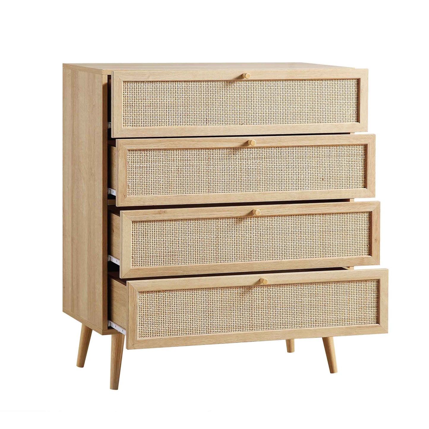 Commode haute à 4 tiroirs en rotin tressé Frances, naturel