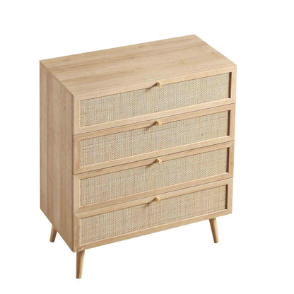 Commode haute à 4 tiroirs en rotin tressé Frances, naturel