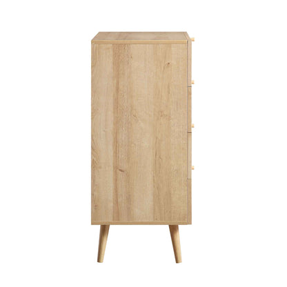 Commode haute à 4 tiroirs en rotin tressé Frances, naturel