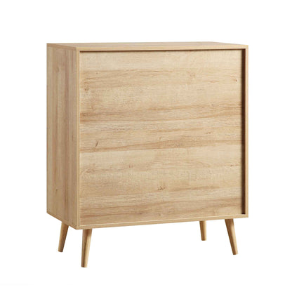 Commode haute à 4 tiroirs en rotin tressé Frances, naturel
