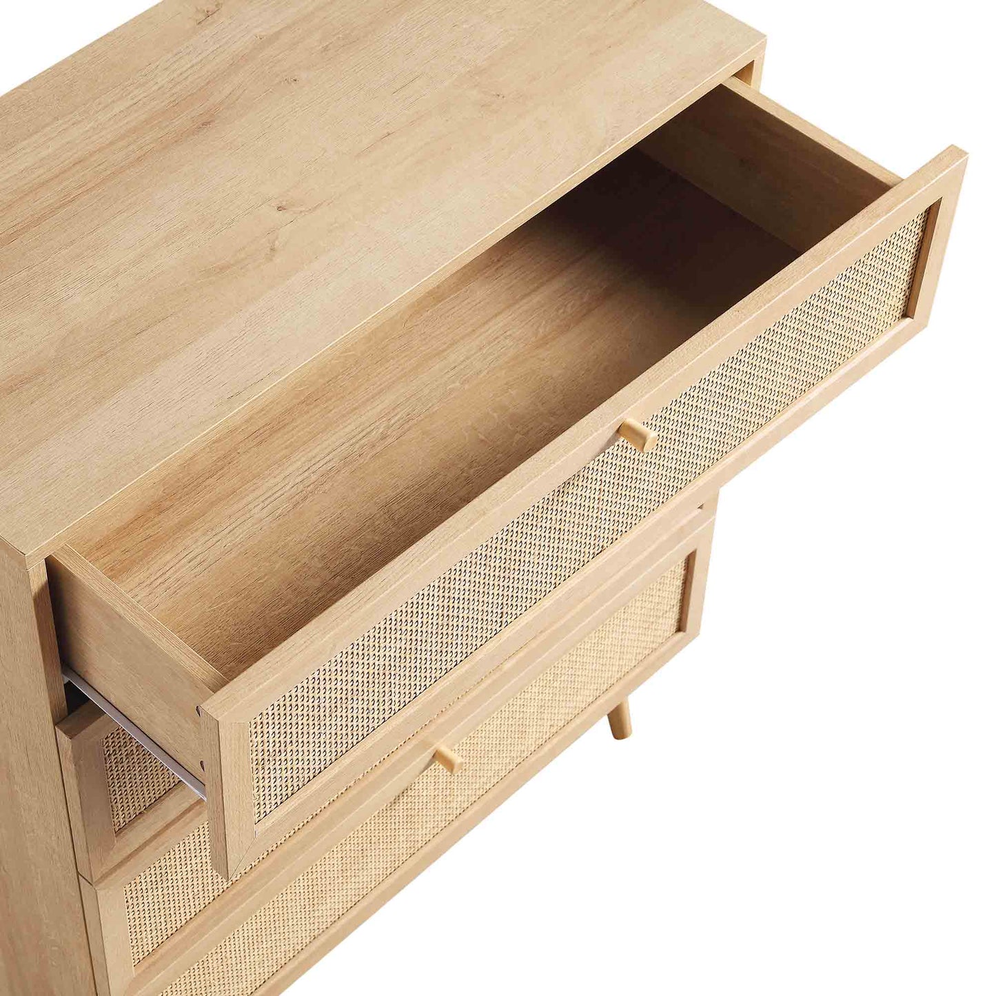 Commode haute à 4 tiroirs en rotin tressé Frances, naturel