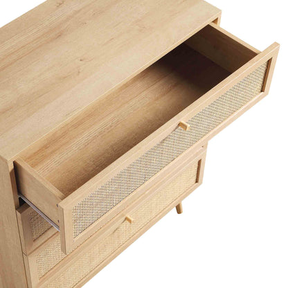 Commode haute à 4 tiroirs en rotin tressé Frances, naturel