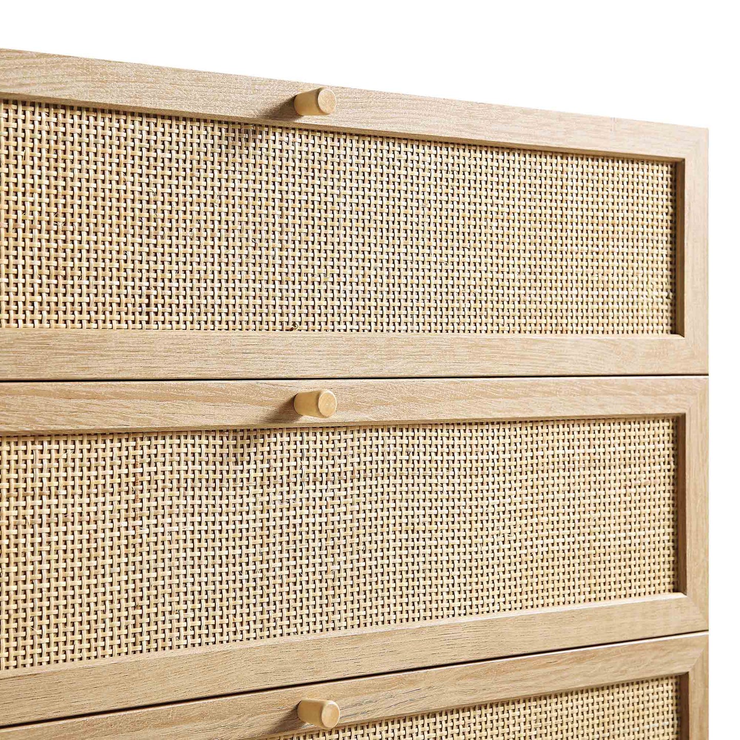 Commode haute à 4 tiroirs en rotin tressé Frances, naturel