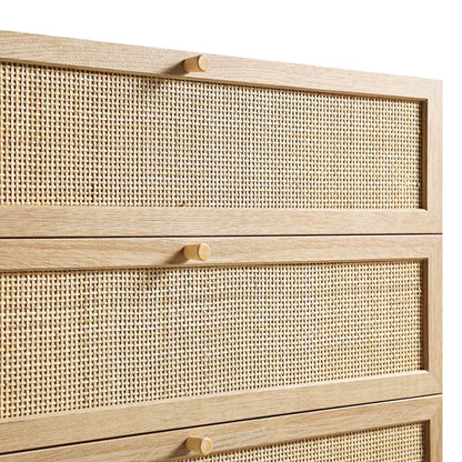 Commode haute à 4 tiroirs en rotin tressé Frances, naturel
