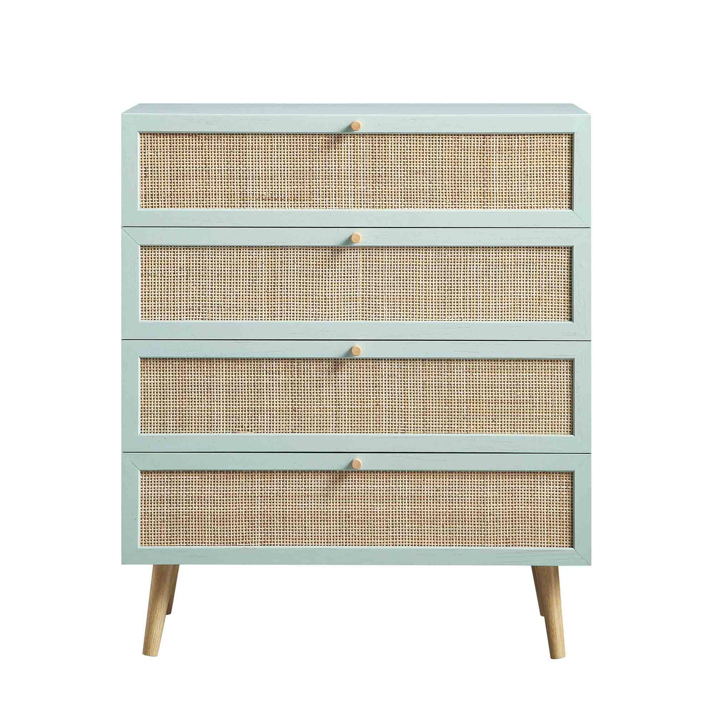 Commode haute à 4 tiroirs en rotin tressé Frances, menthe