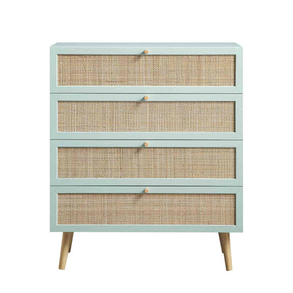 Commode haute à 4 tiroirs en rotin tressé Frances, menthe