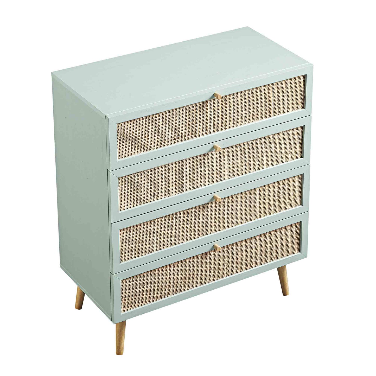 Commode haute à 4 tiroirs en rotin tressé Frances, menthe