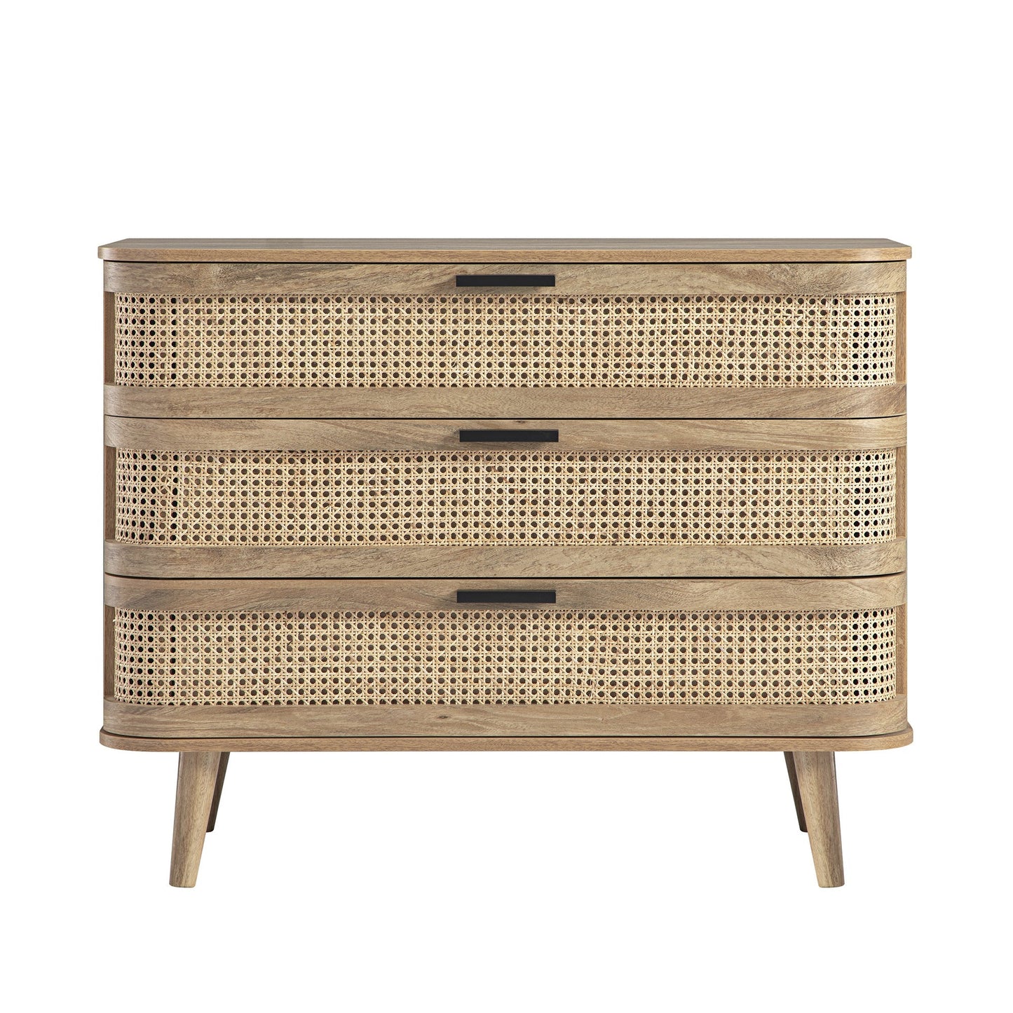 Commode 3 tiroirs Izzy en rotin courbé, naturel