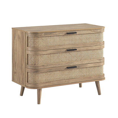 Commode 3 tiroirs Izzy en rotin courbé, naturel