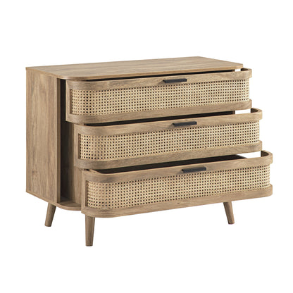 Commode 3 tiroirs Izzy en rotin courbé, naturel