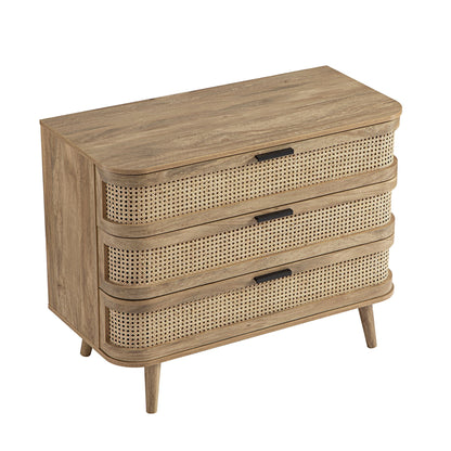 Commode 3 tiroirs Izzy en rotin courbé, naturel