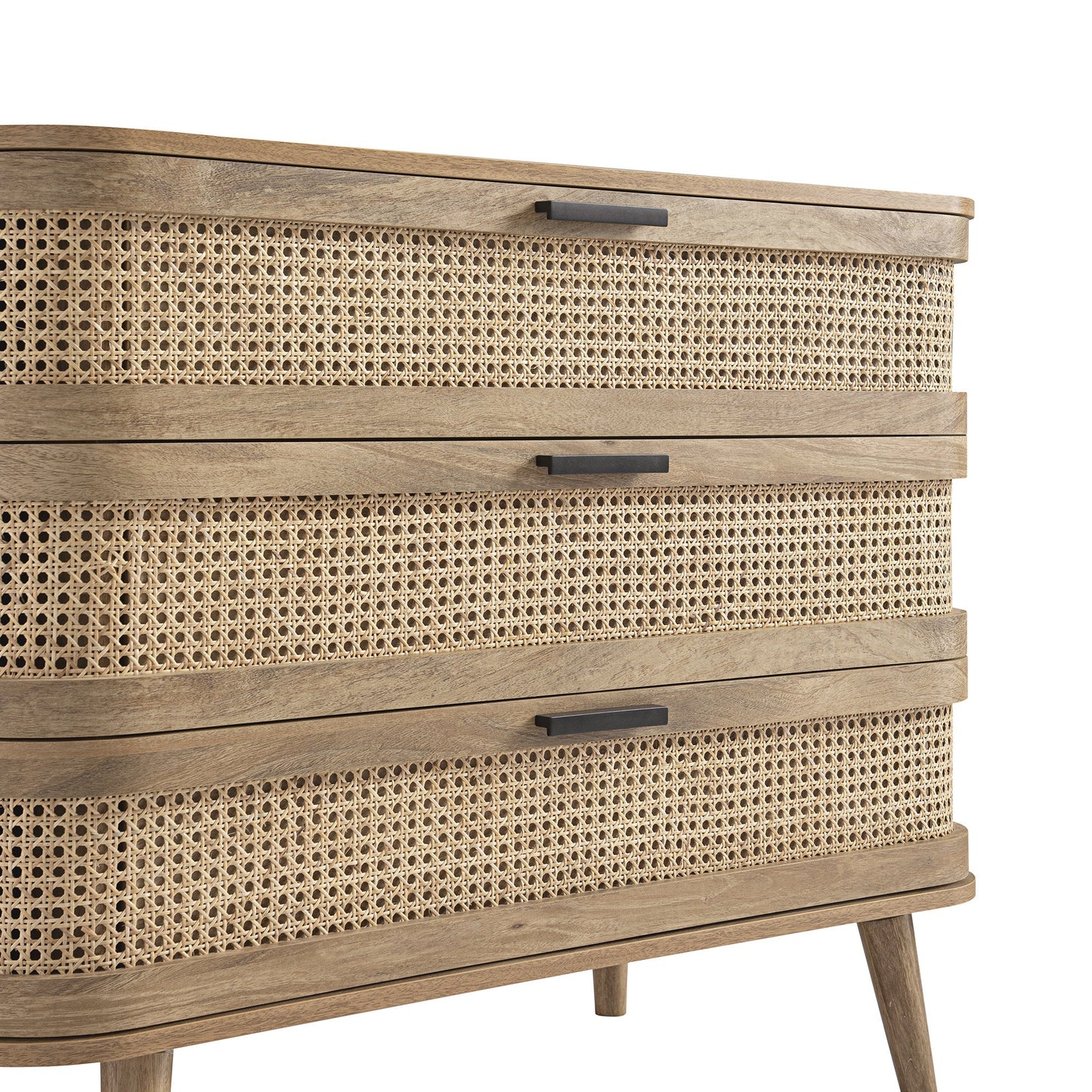 Commode 3 tiroirs Izzy en rotin courbé, naturel