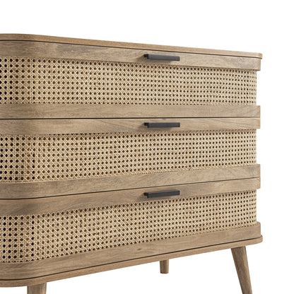 Commode 3 tiroirs Izzy en rotin courbé, naturel