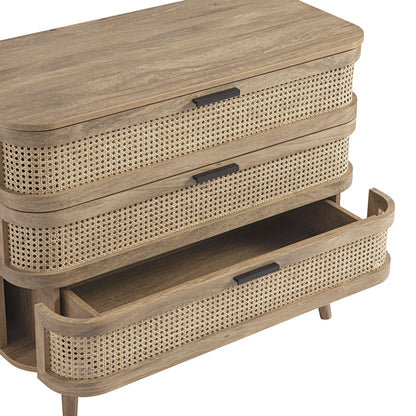 Commode 3 tiroirs Izzy en rotin courbé, naturel