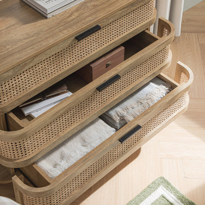 Commode 3 tiroirs Izzy en rotin courbé, naturel