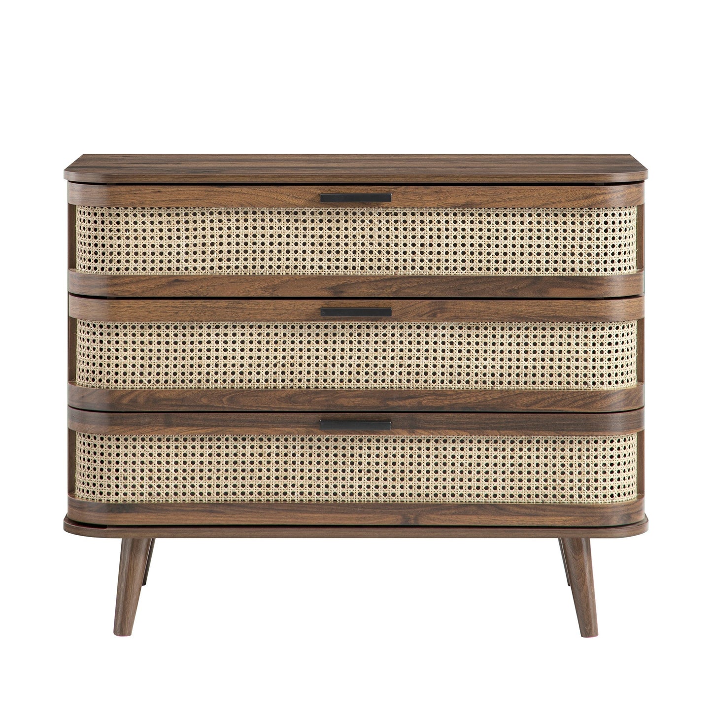 Commode 3 tiroirs en rotin courbé Izzy, noyer