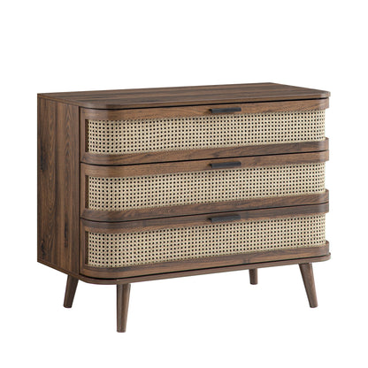 Commode 3 tiroirs en rotin courbé Izzy, noyer