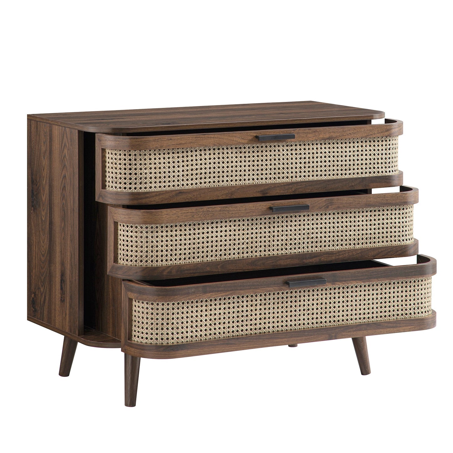 Commode 3 tiroirs en rotin courbé Izzy, noyer
