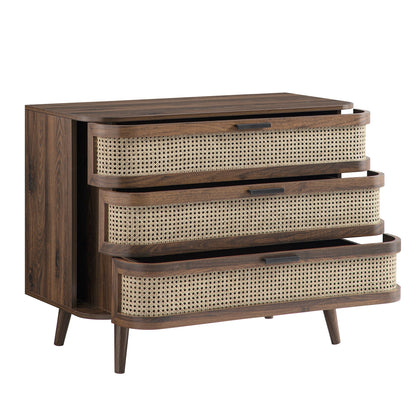 Commode 3 tiroirs en rotin courbé Izzy, noyer