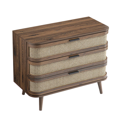 Commode 3 tiroirs en rotin courbé Izzy, noyer