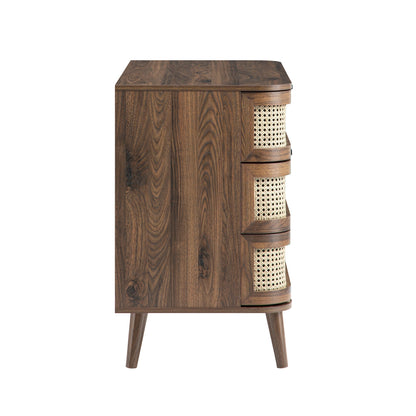 Commode 3 tiroirs en rotin courbé Izzy, noyer