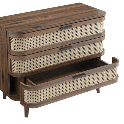 Commode 3 tiroirs en rotin courbé Izzy, noyer