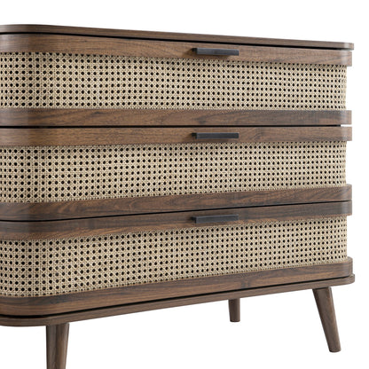 Commode 3 tiroirs en rotin courbé Izzy, noyer