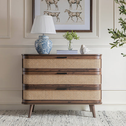 Commode 3 tiroirs en rotin courbé Izzy, noyer