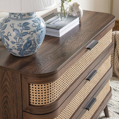 Commode 3 tiroirs en rotin courbé Izzy, noyer