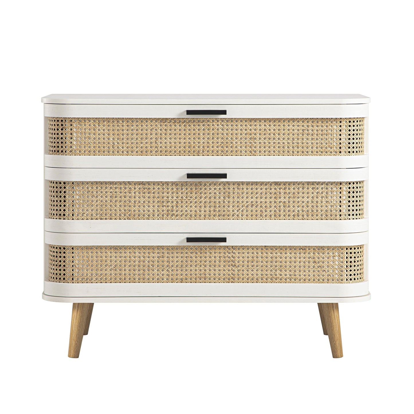 Commode 3 tiroirs Izzy en rotin courbé, blanche
