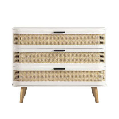 Commode 3 tiroirs Izzy en rotin courbé, blanche