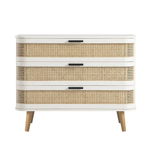 Commode 3 tiroirs Izzy en rotin courbé, blanche