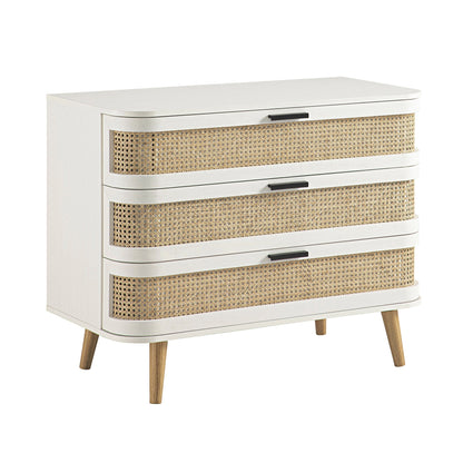 Commode 3 tiroirs Izzy en rotin courbé, blanche
