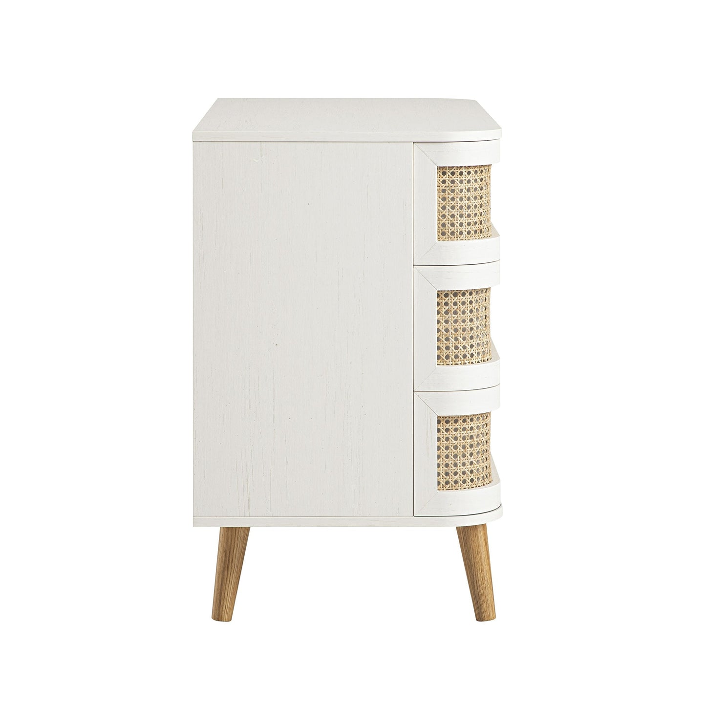 Commode 3 tiroirs Izzy en rotin courbé, blanche