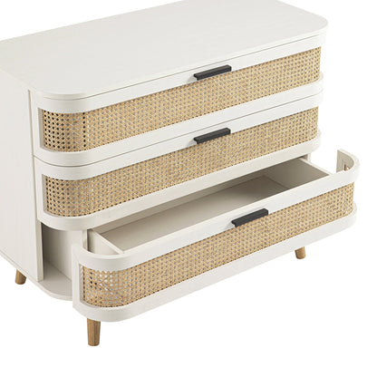 Commode 3 tiroirs Izzy en rotin courbé, blanche