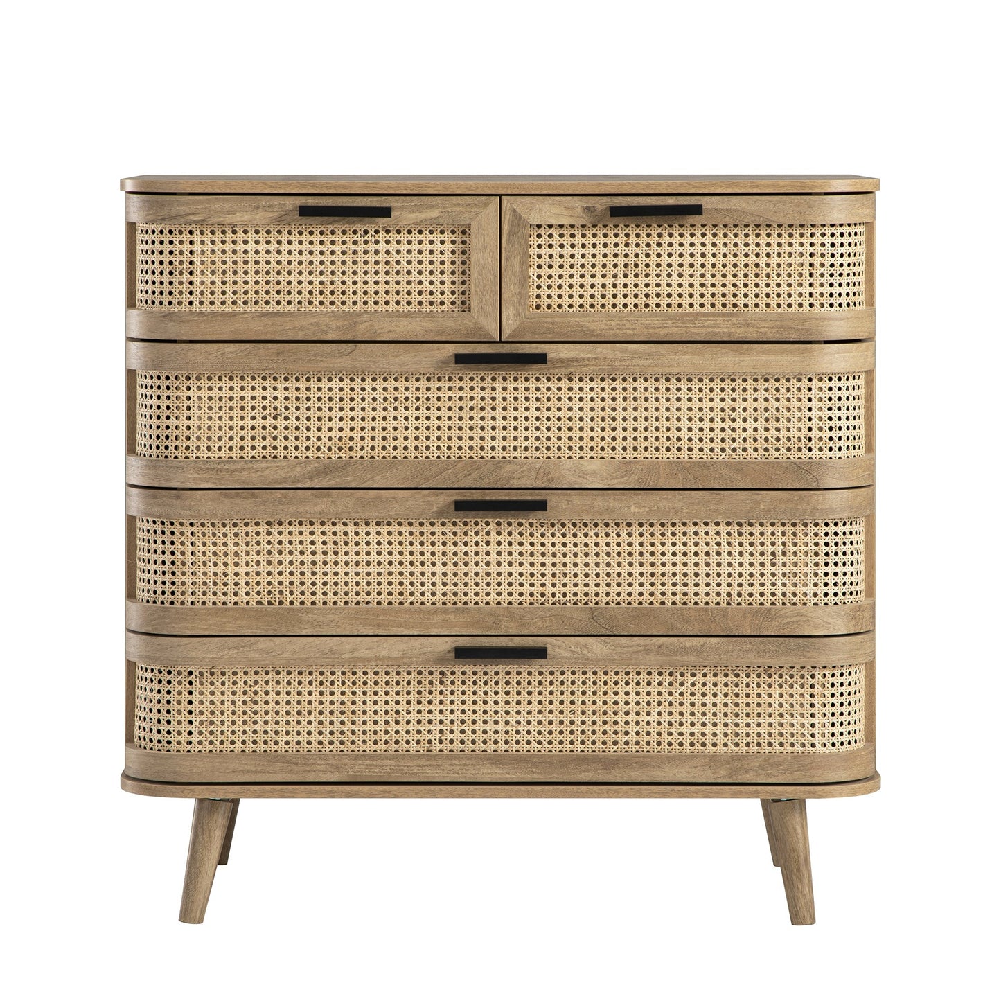 Commode 5 tiroirs Izzy en rotin courbé, naturel
