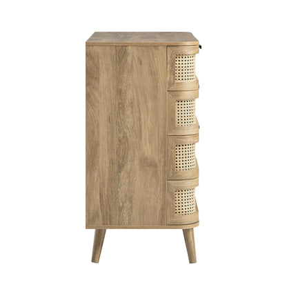 Commode 5 tiroirs Izzy en rotin courbé, naturel