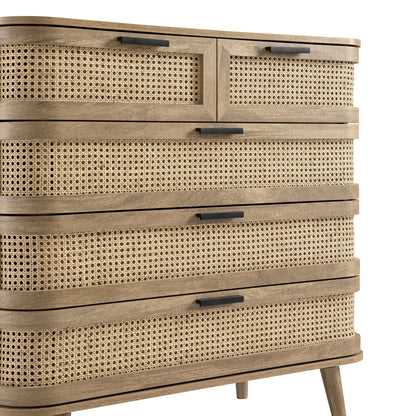 Commode 5 tiroirs Izzy en rotin courbé, naturel