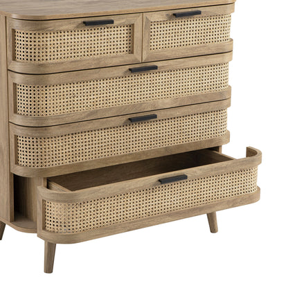 Commode 5 tiroirs Izzy en rotin courbé, naturel