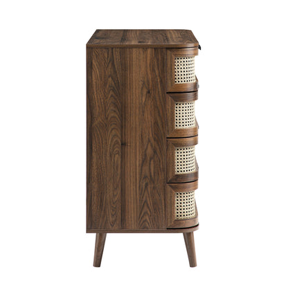 Commode 5 tiroirs en rotin courbé Izzy, noyer