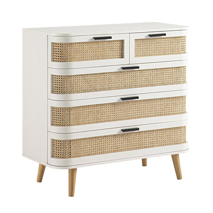 Commode 5 tiroirs Izzy en rotin courbé, blanche