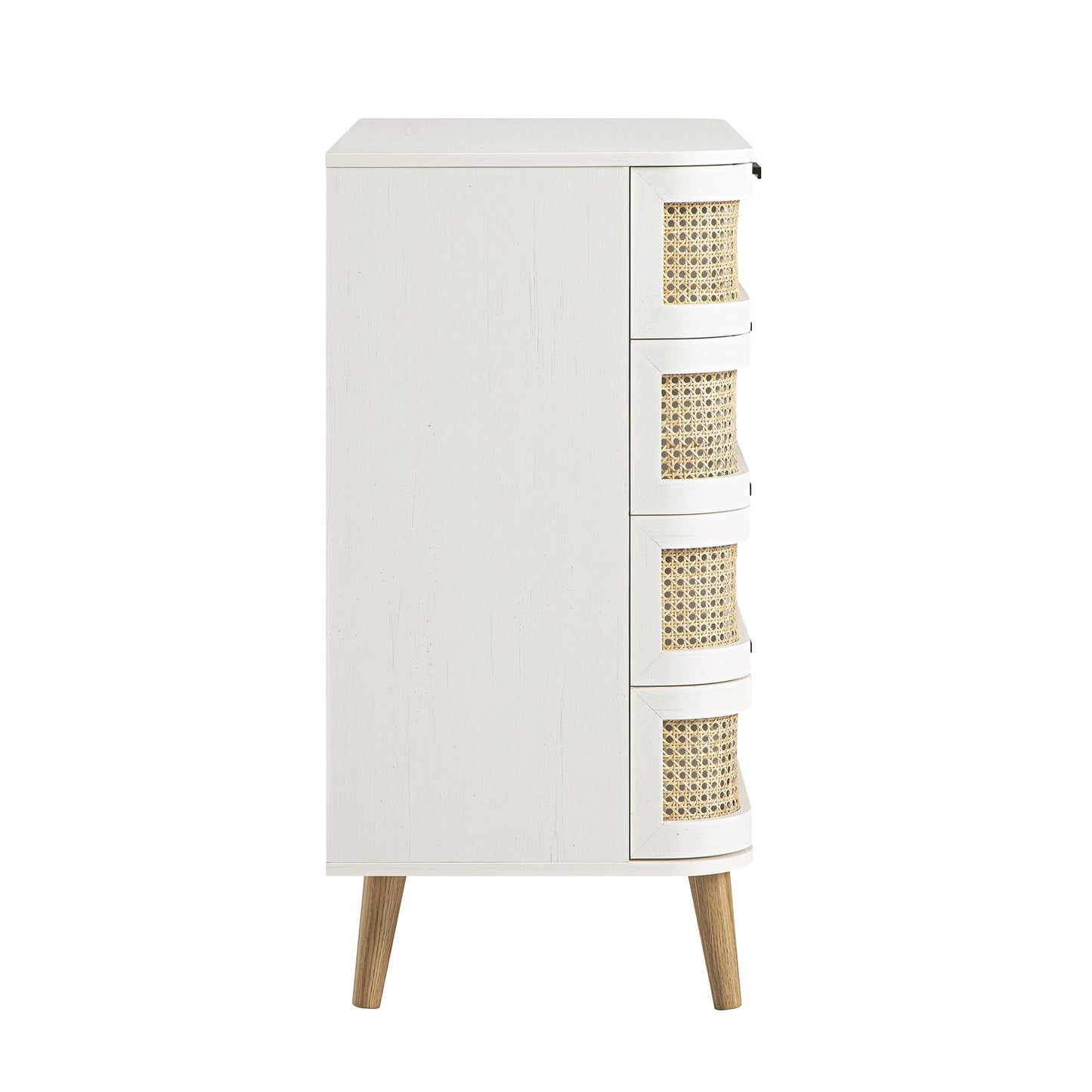 Commode 5 tiroirs Izzy en rotin courbé, blanche