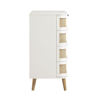 Commode 5 tiroirs Izzy en rotin courbé, blanche