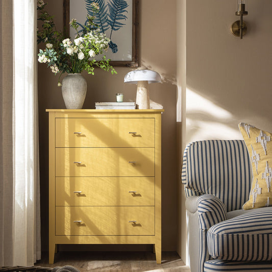 Commode 4 tiroirs Oakham, rotin jaune