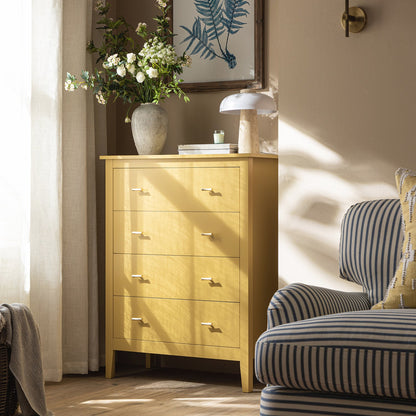 Commode 4 tiroirs Oakham, rotin jaune