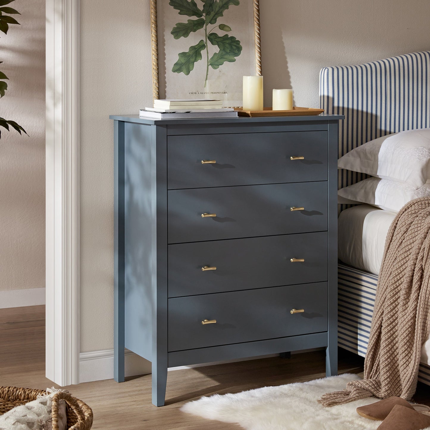 Commode 4 tiroirs Oakham, bleu orageux