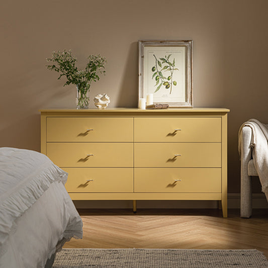 Commode 6 tiroirs Oakham, rotin jaune
