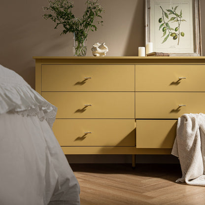 Commode 6 tiroirs Oakham, rotin jaune