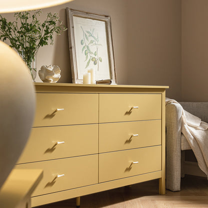 Commode 6 tiroirs Oakham, rotin jaune