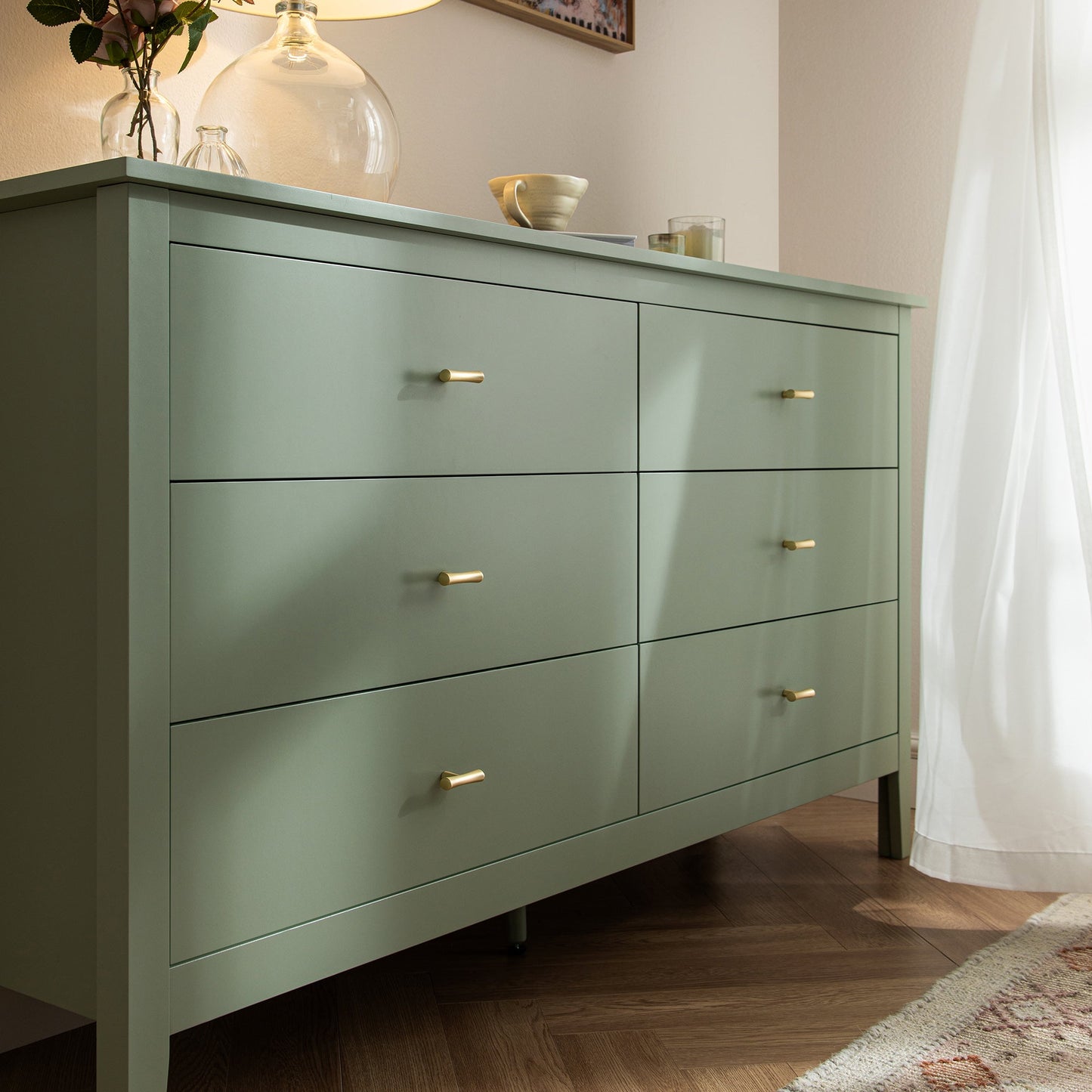Commode 6 tiroirs Oakham, sauge du désert